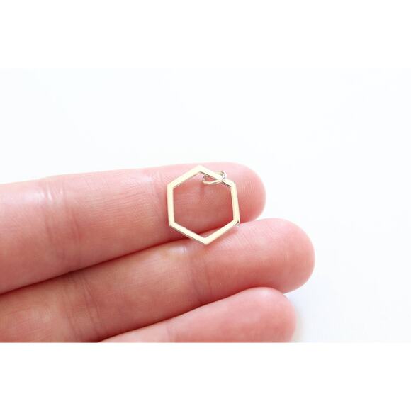 Sterling Silver Hexagon Charm, Hexagon Pendant, Hexagon Charm - Picture 1 of 3